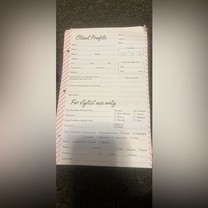 Client profile binder pages for hairstylists